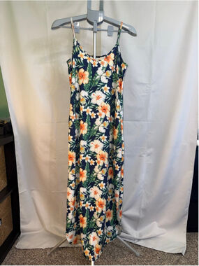 Women's HUSKARY Navy Orange Floral Sleeveless‎ Maxi Dress S